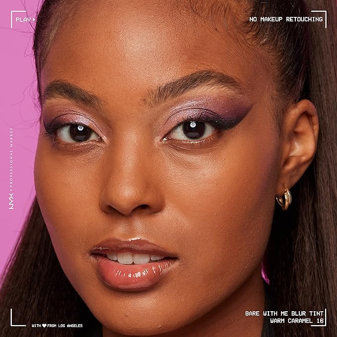 NYX PROFESSIONAL MAKEUP Bare With Me Blur Skin Tint Foundation Make Up with Matcha, Glycerin & Niacinamide - Warm Caramel-BrightBean Baby