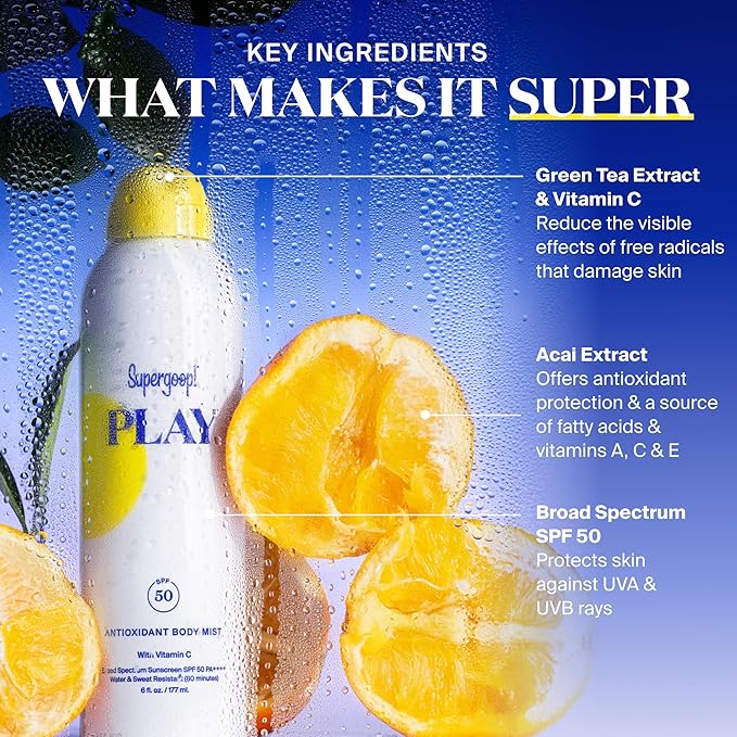 Supergoop! PLAY SPF 50 Antioxidant Body Mist w/Vitamin C - 3 fl oz, 2 Pack - Broad Spectrum Sunscreen Spray - Great for Active Days-BrightBean Baby