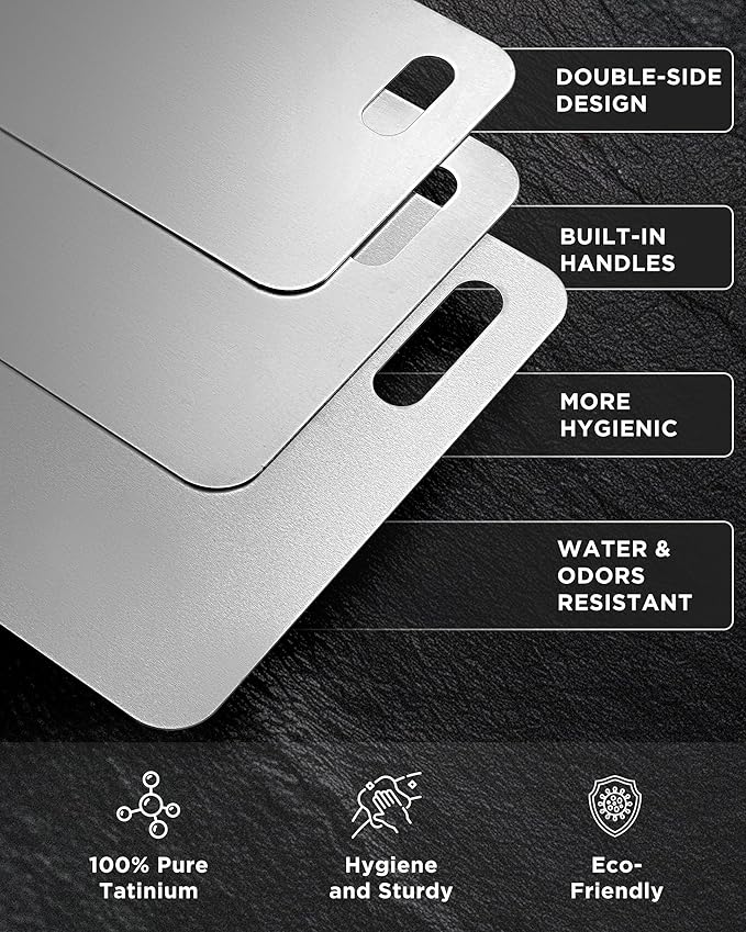 Katuchef Titanium Cutting Board for Kitchen, 100% Pure Titanium Cutting Board Food Grade,Non Toxic chopping board, Dishwasher safe, Easy to Clean Large Size, 16.1”x10”