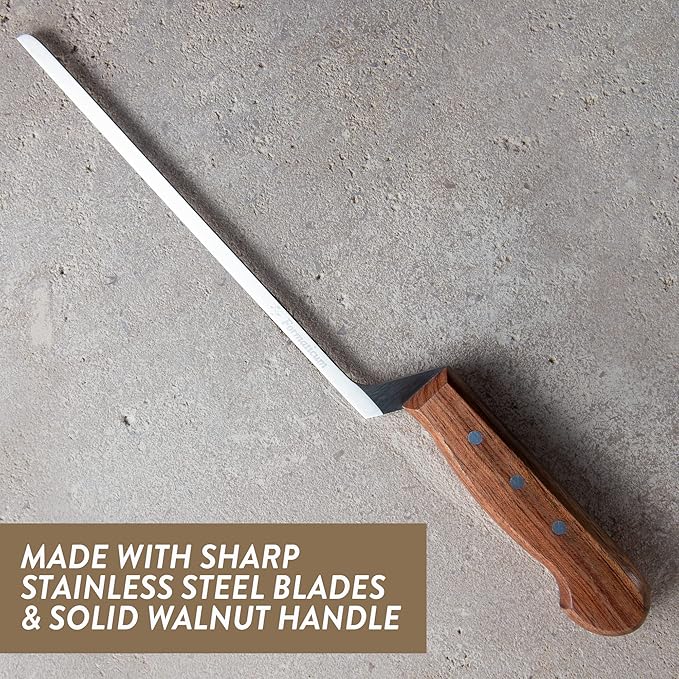 Formaticum Professional Blue Cheese Knife- 8" x 0.25" All Blue Cheese Slicer, Non- Stick Stainless Steel Thin Blade w/Solid Walnut Handle, Great Cheese Charcuterie Accessories, Handmade in Italy