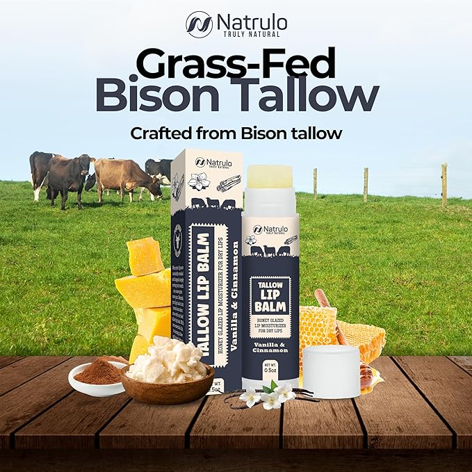 Beef Tallow Lip Balm – Natural Tallow Beeswax Chapstick – Hydrating Moisturizer Grass Fed Bison Tallow Balm Lip Care – Soothes Chapped, Dry Lips, Sensitive Skin – Long Lasting & Vitamin Rich USA-Made-BrightBean Baby