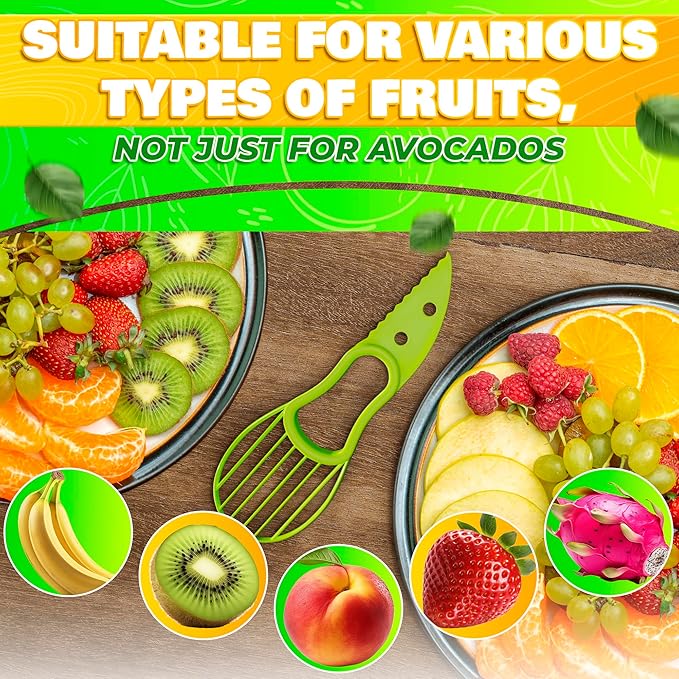 Avocado Slicer Tool 3 in 1 – Food-Grade Plastic Cutter, Peeler & Pit Remover for Easy Slicing, Scooping & Quick Food Prep – Easy to Use Kitchen Stocking Stuffers, Durable with Ergonomic Design