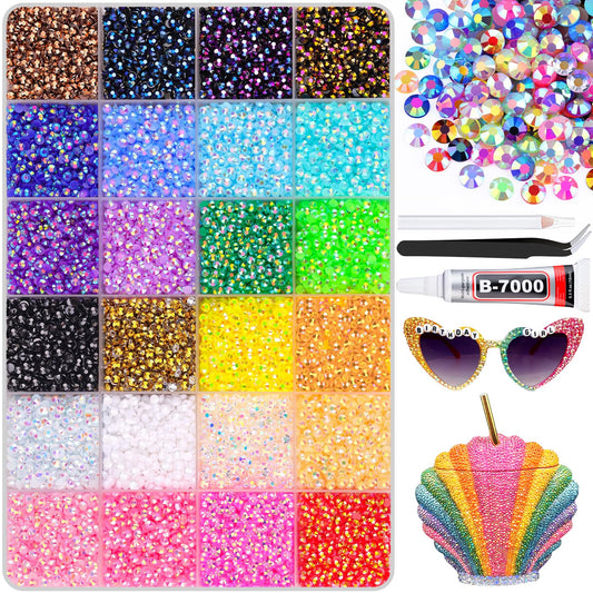 24000Pcs Resin Rhinestones for Bedazzling with B7000 Jewelry Glue, Colorful 3mm Non Hotfix Flatback Gems, Rhinestones for Crafting DIY Crafts Clothing Tumblers Mugs Shoes Fabric Decor Nail Art-BrightBean Baby