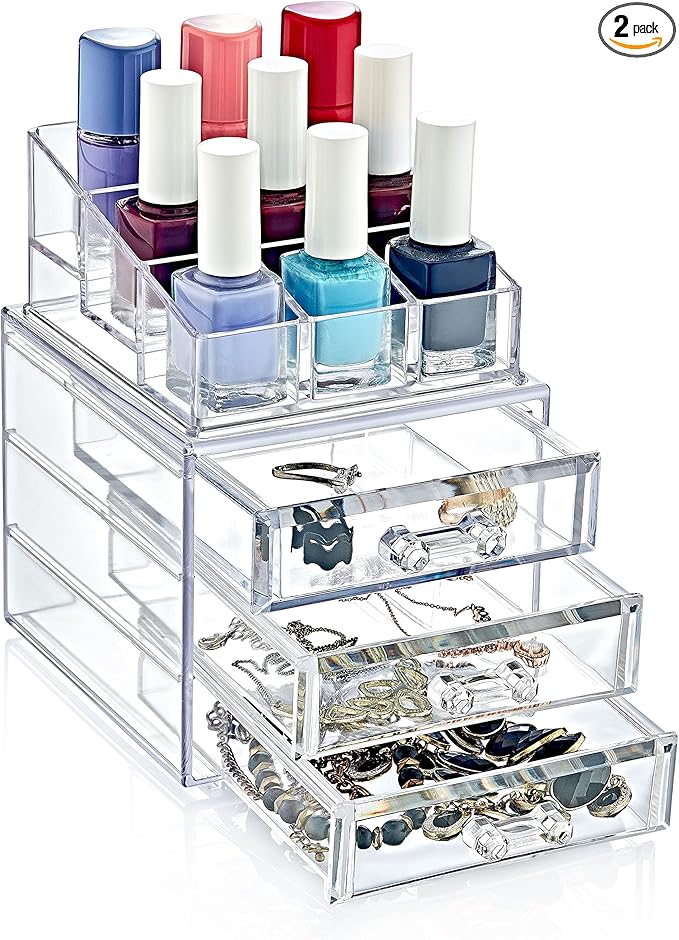 Boxup Makeup Organizer 3 Drawers,Makeup Organizers For Nail Polishers Clear Cosmetic Display Cases Stackable Storage Box With 3 Drawers For Vanity-BrightBean Baby