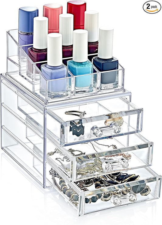 Boxup Makeup Organizer 3 Drawers,Makeup Organizers For Nail Polishers Clear Cosmetic Display Cases Stackable Storage Box With 3 Drawers For Vanity-BrightBean Baby