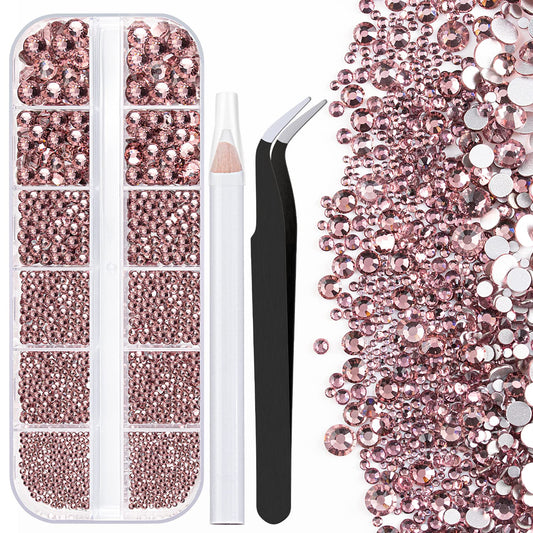 One Pack 2000 Pcs of Flatback Round Pale Purple Rhinestones 6 Sizes (1.5-6 mm) with Nail Art Rhinestone Picker Pencil and Tweezer for DIY and Salon Use-BrightBean Baby
