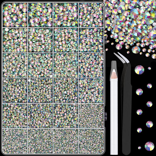 25000Pcs Resin Rhinestones with Tweezers for Crafting, AB 2-6mm Mixed Sizes Non Hotfix Flatback Gems, Bedazzling Crystal for DIY Craft Clothing Mugs Tumblers Shoes Fabric Decor Nail Art-BrightBean Baby