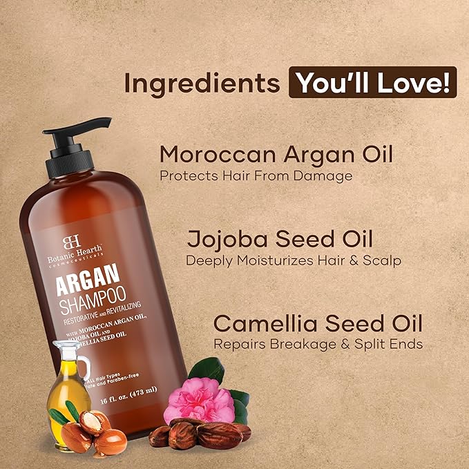 Botanic Hearth Argan Shampoo, Hydrating & Volumizing, Sulfate & Paraben Free, All Hair Types & Color Treated Hair, Men and Women 16 fl oz-BrightBean Baby