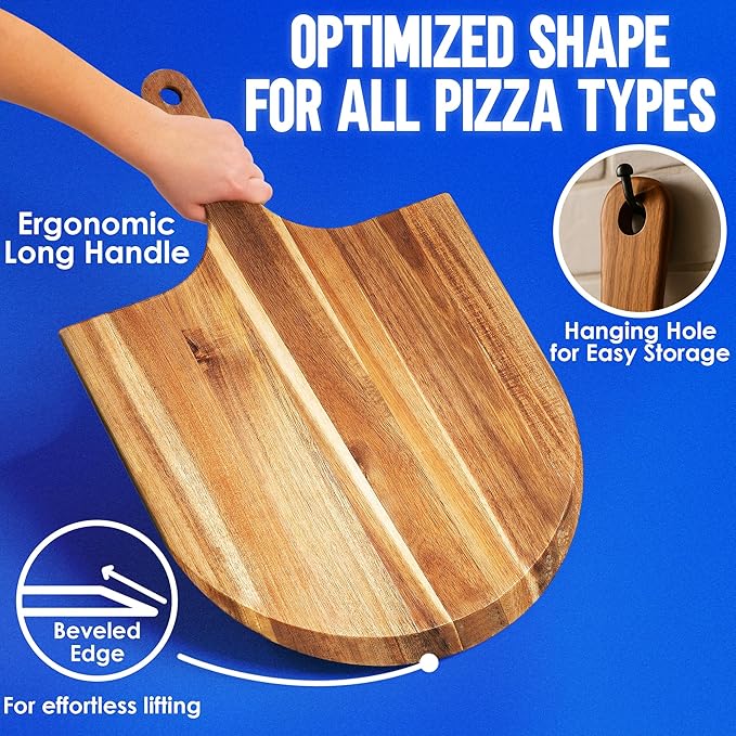 KitchenStar 16-Inch Acacia Wood Pizza Peel – Extra Large Wooden Cutting & Serving Board with Handle – Natural Oil Finish – Ideal Pizza Oven Accessory for Easy Sliding & Prep