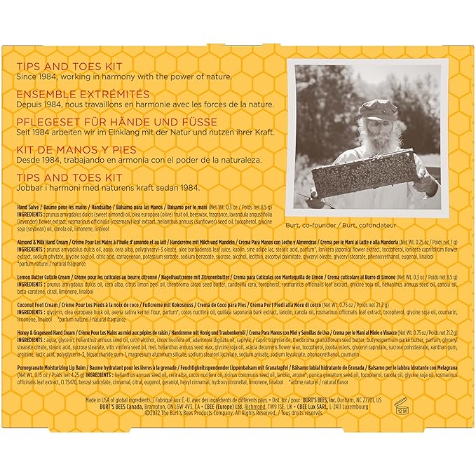 Burt's Bees Back to School Gifts Ideas, 6 Body Care College Dorm Products, Tips and Toes Set - Pomegranate Moisturizing Lip Balm, 2 Hand Creams, Foot Cream, Cuticle Cream & Hand Salve-BrightBean Baby