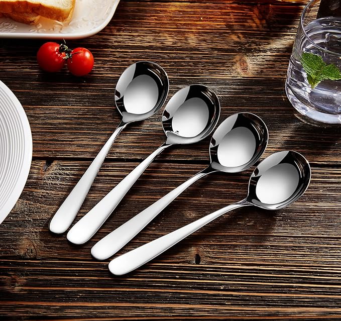 KEAWELL Premium 7" Louise Soup Spoons, 18/10 Stainless Steel, Dishwasher Safe (4)