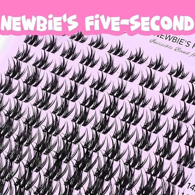 VEYESBEAUTY Lash Clusters Eyelash Extensions Thin & Invisible Band DIY Individual False Eyelashes Newbie's Five-Second Series Wispy Lash Tray for Self-application, Camellia Lashes 8-18mm Mixed Length-BrightBean Baby