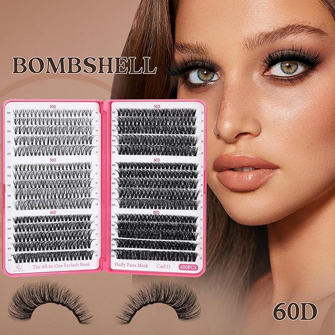 Bombshell Lash Clusters - Eyelash Clusters 20D+30D+40D+50D+60D+80D Wispy Individual Lashes D Curl Lash Extension 10-18MM Natural Lash Clusters DIY Cluster Eyelash Extensions for Beginners-BrightBean Baby