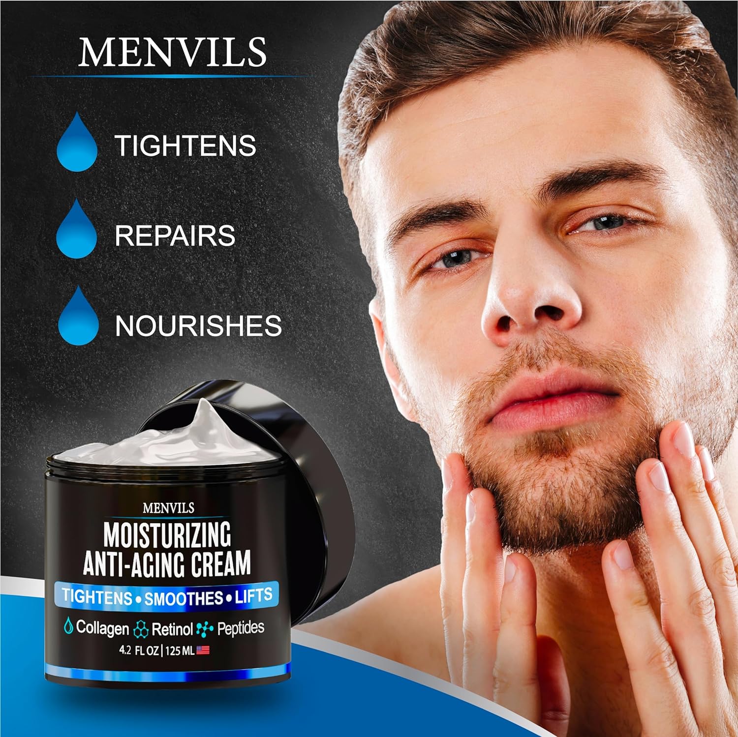 Mens Face Moisturizer Cream - Anti Aging & Wrinkle Cream - Face Moisturizer For Men with Collagen, Retinol, Peptides, Jojoba Oil - Facial Skin Care & Eye Lotion - Day & Night - 4.2 OZ-BrightBean Baby