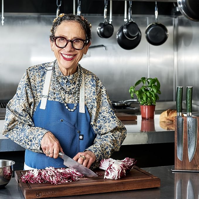 HexClad Large Walnut Cutting Board, Double-Sided with Juice Groove & Recessed Handles, Durable, Scratch-Resistant Hardwood, Great for Chopping, Carving & Serving, 13.75"x19.5"