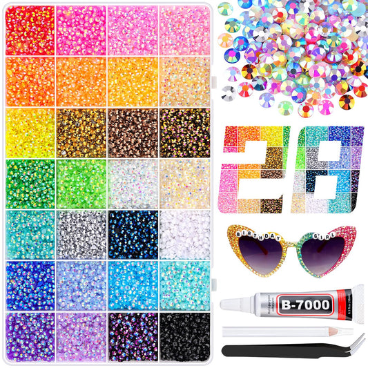 30000Pcs Resin Rhinestones with B7000 Jewelry Glue for Crafting, Multicolors 3mm Non Hotfix Flatback Gems, Bedazzling Crystal for DIY Crafts Clothing Tumblers Mugs Shoes Fabric Decor Nail Art-BrightBean Baby