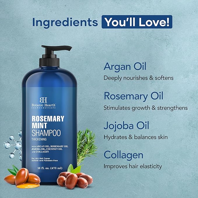 Botanic Hearth Rosemary Shampoo 16 Oz | Rosemary Oil Shampoo De Romero For Hair Growth With Biotin & Mint | Sulfate Free,Thicker & Fuller Hair | Deep Cleansing & Nourishing-BrightBean Baby
