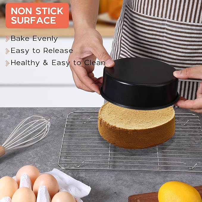 Onader 6 Inch Small Cake Pans Sets of 3 for Baking, Round Smash Cake Baking Pans for Birthday Wedding, Stainless Steel Core with Nonstick Coating