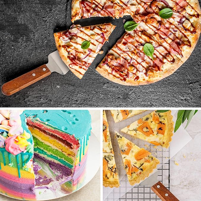 20 Pack Pizza Server Spatula, Stainless Steel Pizza Pie Server with Wooden Handle, Non Slip Pie Spatula Cutter Cake Serving for Pizza, Dessert, Pastry (10.2 x 2.4 Inches)