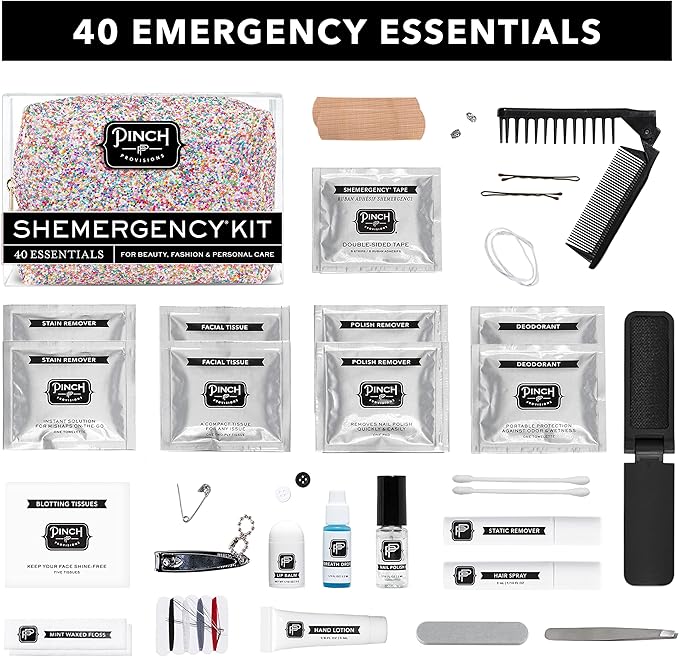 Pinch Provisions Shemergency Kit for Her, 40 Emergency Essential Items, Compact, Multi-Functional Pouch, Gift for Women, Birthday, Bachelorette Parties, and More!-BrightBean Baby