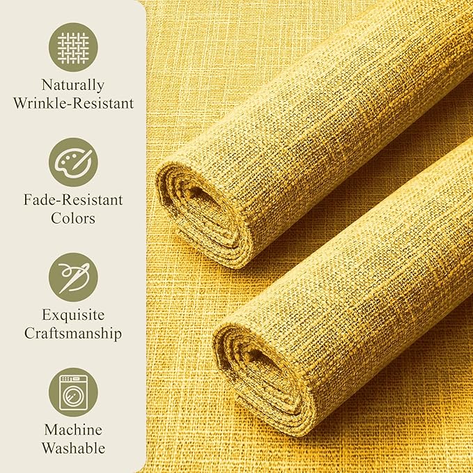 KXN Placemats Set of 8, Dual-Layer Thickened Faux Linen Table Mats, Heat Resistant & Wrinkle-Free, Machine Washable Cloth Place Mats for Kitchen Dining Indoor Outdoor (Yellow)