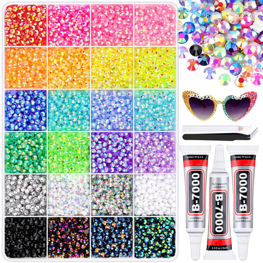 16000Pcs Resin Rhinestones for Bedazzling with B7000 Jewelry Glue, 4MM Colorful Gems Flatback Rhinestones for Crafting, Crystal for DIY Crafts Clothing Tumblers Mugs Shoes Fabric Decor Nail Art-BrightBean Baby