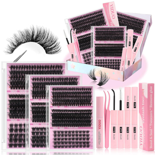 Volume Lashes Clusters Lash Kit Gift Packs 770Pcs with 2X Bond&Seal 5 style Mixed C-Curl False Eyelashes Extensions Faux Mink Individual Lash Wholesale Pack DIY Individual Fake Eyelashes Box-BrightBean Baby
