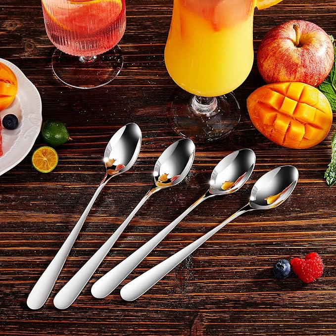 KEAWELL Premium 8-Piece Louise Long Handle Spoons, 18/10 Stainless Steel, Brilliant Mirror Finish, Ideal for Coffee, Cocktails, and Beverages, Dishwasher Safe (7.5 inch, 8)