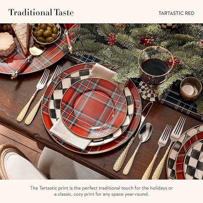 MACKENZIE-CHILDS Enamel Salad and Dessert Plate, Small Plate for Appetizers or Desserts, 8 Inches, Tartastic