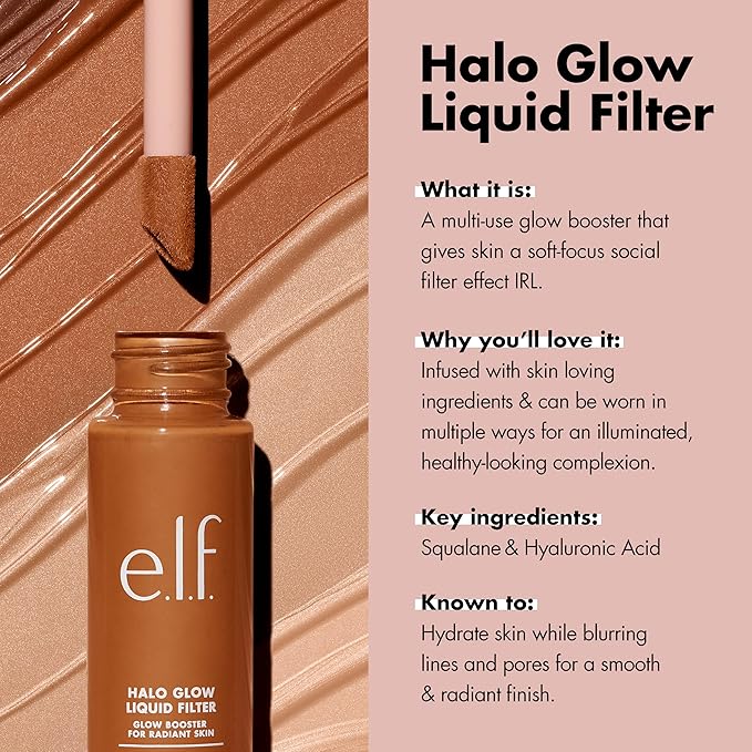 e.l.f. Halo Glow Liquid Filter, Complexion Booster For A Glowing, Soft-Focus Look, Infused With Hyaluronic Acid, Vegan & Cruelty-Free, 0 Fair-BrightBean Baby