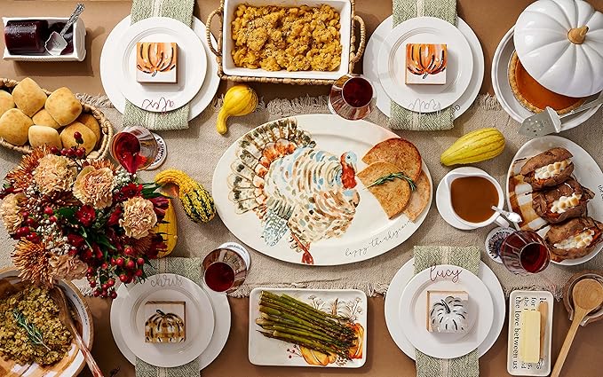 Mud Pie Watercolor Turkey Platter, White, 14"" x 20 1/2"