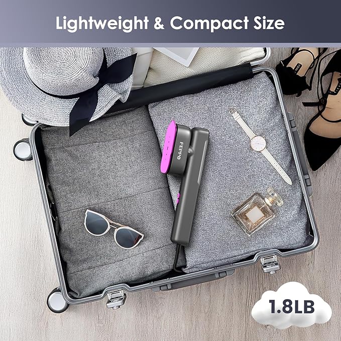 FEPPO Travel Steamer for Clothes, 110-240V Dual Voltage Portable Mini Steamer & Iron 2in1, 1100W Powerful Garment Steamer, Fast Heat Up, Travel Size, HD Display, for Home & Global & Europe Travel-BrightBean Baby