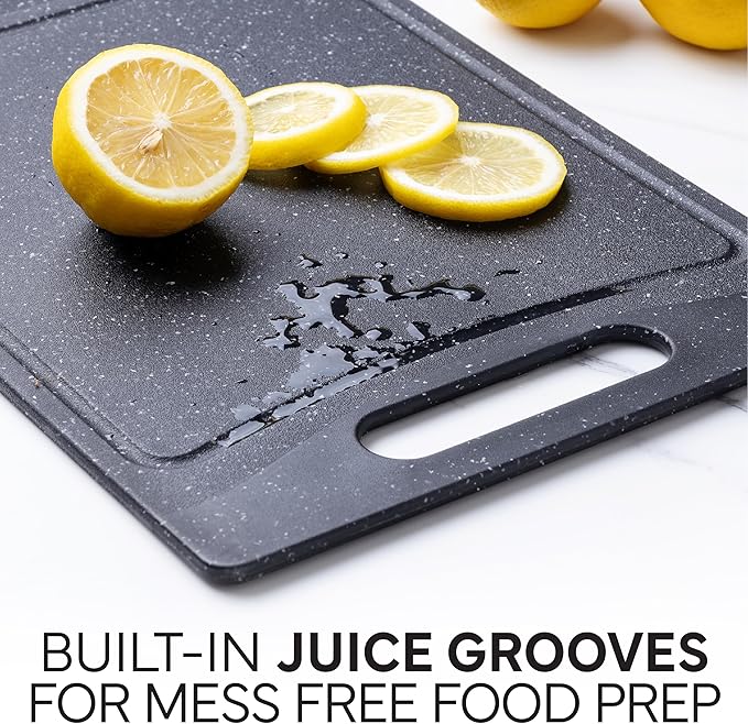 COOK WITH COLOR Non-Slip Cutting Board Set – Kitchen Essentials with Easy Grip Handle for Meat, Veggies, and Fruits, 3 Cutting Boards, Speckled Black