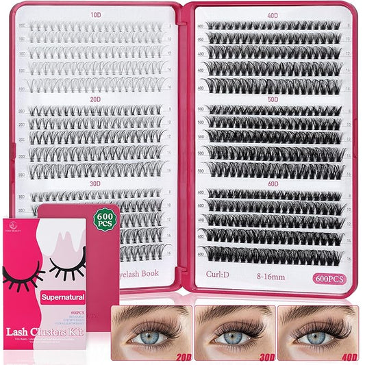 Bombshell SE Lash Clusters 600PCS Lashes - Lash Clusters 10D 20D 30D+40D50D60D Individual Lashes Clusters D Curl Lash Extension 8-16MM Eyelash Clusters DIY Cluster Eyelash Extensions for Beginners-BrightBean Baby