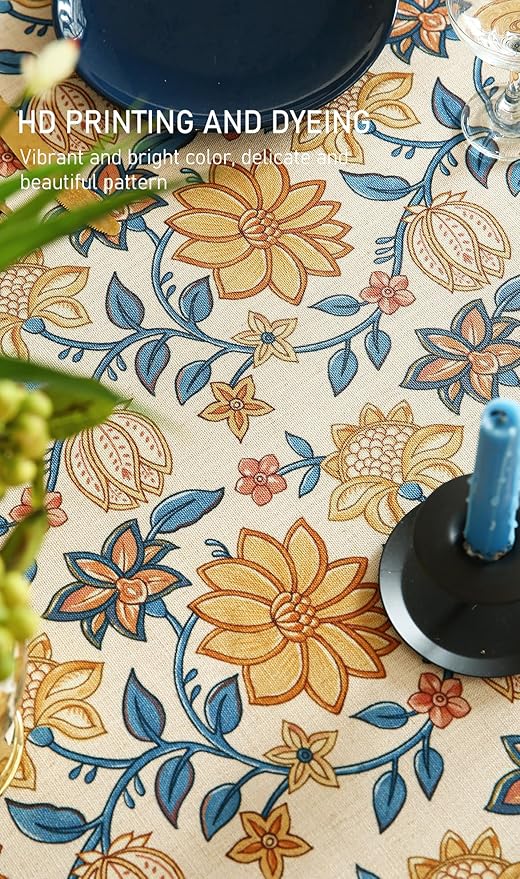 ISAENNE Designer Bohemian Floral Tablecloth Rectangular,Linen Colorful Table Cloth,Wrinkle Resistant Decor Tablecloths for Dining Thanksgiving Kitchen Party Christmas,55"*87"-Estevan B