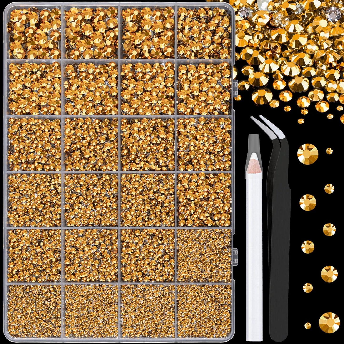 25000Pcs Resin Rhinestones for Crafting, Gold 2-6mm Mixed Sizes Non Hotfix Flatback Gems, Bedazzling Crystal for DIY Crafts Clothing Tumblers Mugs Shoes Fabric Nail Art-BrightBean Baby