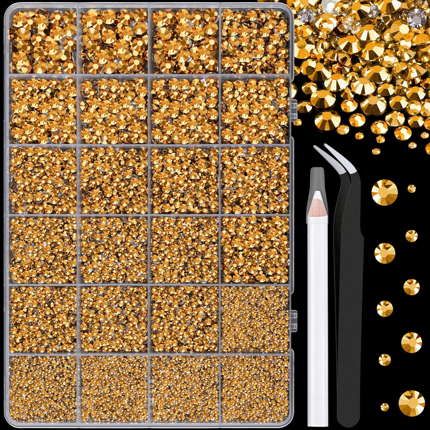 25000Pcs Resin Rhinestones for Crafting, Gold 2-6mm Mixed Sizes Non Hotfix Flatback Gems, Bedazzling Crystal for DIY Crafts Clothing Tumblers Mugs Shoes Fabric Nail Art-BrightBean Baby