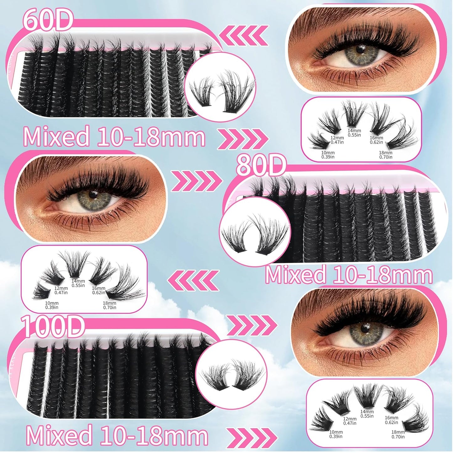 D Curl Volume Fake Eyelashes Lashes Cluster Kit Wispy Faux Mink Lashes 696Pcs Bulk Packs, DIY Individual Eyelash Extensions Wholesale Combo Pack with Glue|Tweezers|Removers-BrightBean Baby