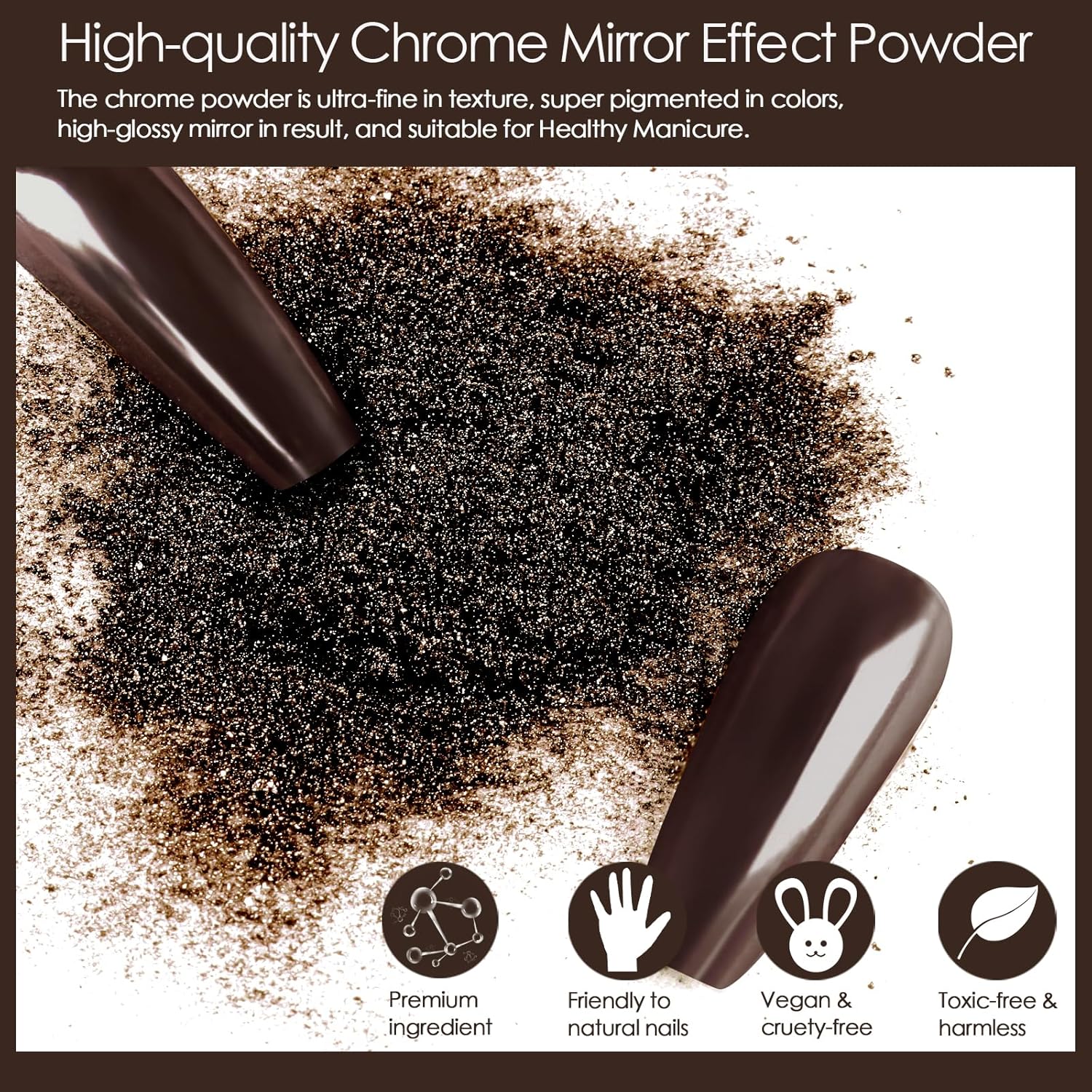 Allstarry Brown Chrome Nail Powder, 2pcs Metallic Mirror Effect Dust Glitter Glazed Manicure Decoration Reflective Pigment for Gel Polish Nail Art Decoration Resin Craft, Festivals - Dark Coffee-BrightBean Baby