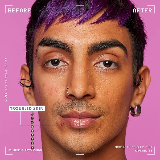 NYX PROFESSIONAL MAKEUP Bare With Me Blur Skin Tint Foundation Make Up with Matcha, Glycerin & Niacinamide - Caramel-BrightBean Baby