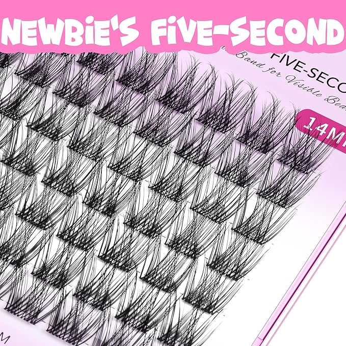 VEYESBEAUTY Lash Clusters Individual Eyelash Extensions Thin & Invisible Band DIY False Eyelashes for Self-application Newbie's Five-Second Series Wispy Lash Tray, LuxeBold 12mm Single Length-BrightBean Baby