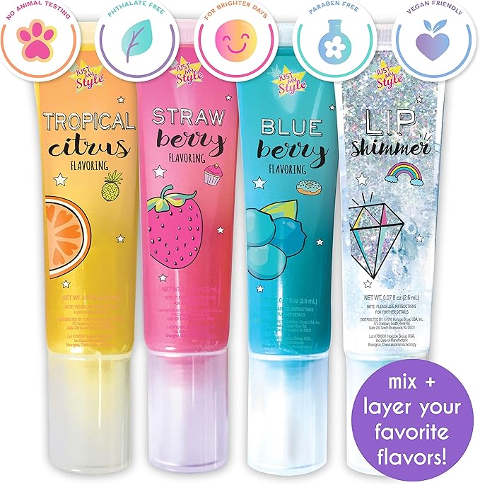Just My Style Flavor Lab Lip Gloss by Horizon Group USA, DIY 4 Custom Lip Glosses By Mixing Colorful Flavors & Lip Shimmer. Flavors, Shimmer, Lip Gloss Tubes Mixing Stick & Instructions Included-BrightBean Baby