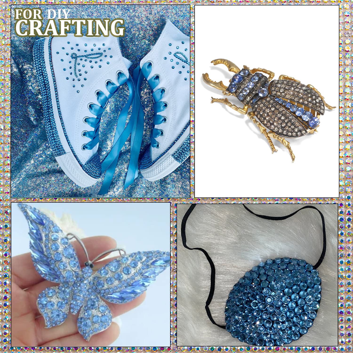 One Pack 2000 Pcs of Flatback Round Sky Blue Rhinestones 6 Sizes (1.5-6 mm) with Nail Art Rhinestone Picker Pencil and Tweezer for DIY and Salon Use-BrightBean Baby