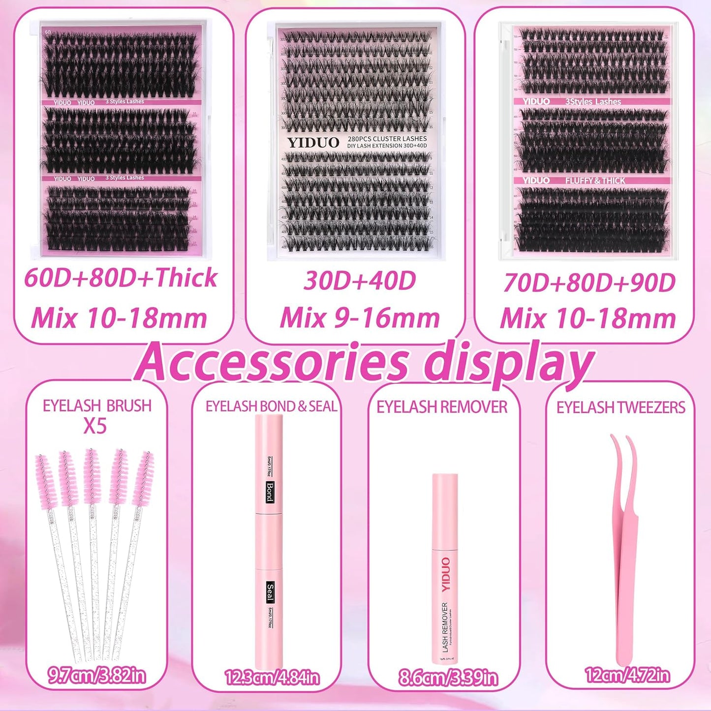 Lashes 7 style Mixed C-Curl False Eyelashes Extensions Clusters Lashes Kit Gift Packs 835Pcs with Bond&Seal Faux Mink Individual Lash Wholesale Pack DIY Individual Fake Eyelashes Box-BrightBean Baby