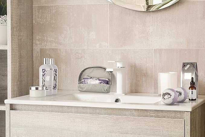 Bath Gift Basket Set for Women: Relaxing at Home Spa Kit Scented - Lavender and Jasmine with Large Bath Bombs, Salts, Shower Gel, Body Butter Lotion, Bath Oil, Bubble Bath, Loofah & More-BrightBean Baby