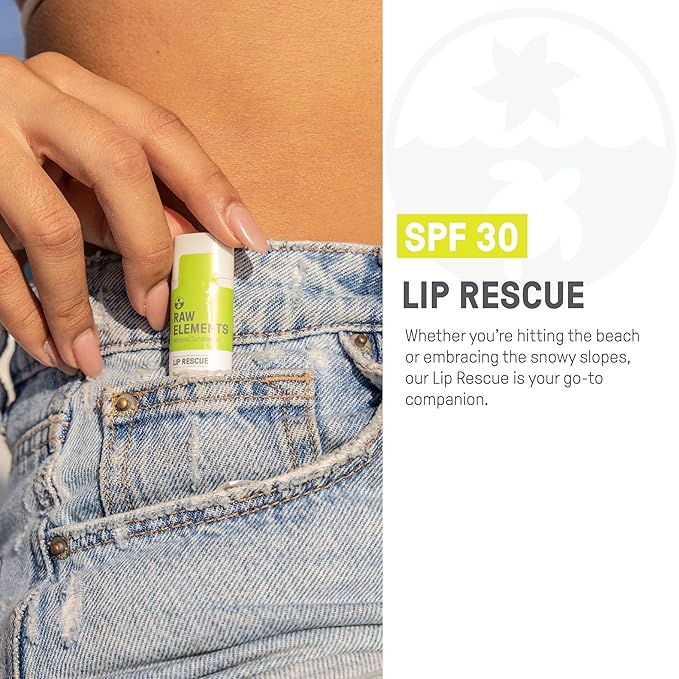 Raw Elements Organic Outdoor Sunscreen Lip Balm Rescue - SPF 30, UVA-UVB Protection, Reef-Safe, Non-Nano Zinc, Water Resistant, 0.15 oz (Pack of 1)-BrightBean Baby