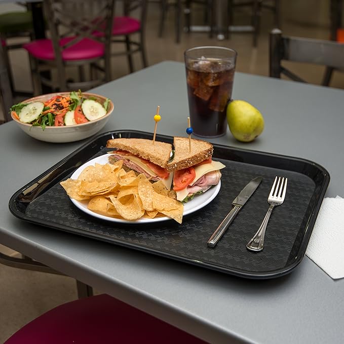 Carlisle FoodService Products Cafe Fast Food Cafeteria Tray with Patterned Surface for Cafeterias, Fast Food, And Dining Room, Plastic, 17.87 X 14 X 0.98 Inches, Black, (Pack of 12)