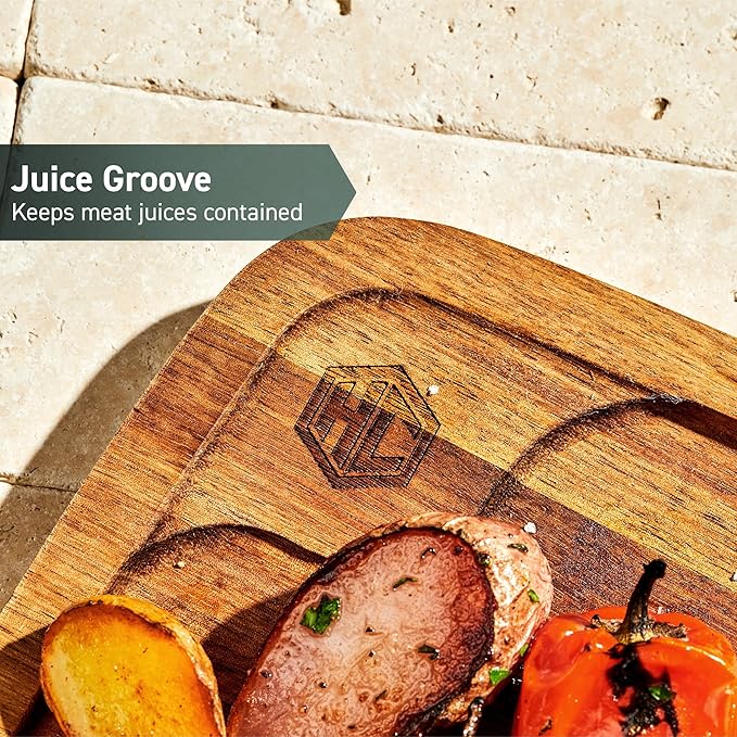 HexClad 4-Piece Bistecca Wooden Steak Plate Set with Juice Channel for Meats, Stackable Design with Straight Edges and Completely Flat Base, Easy to Clean, Lightweight and Durable