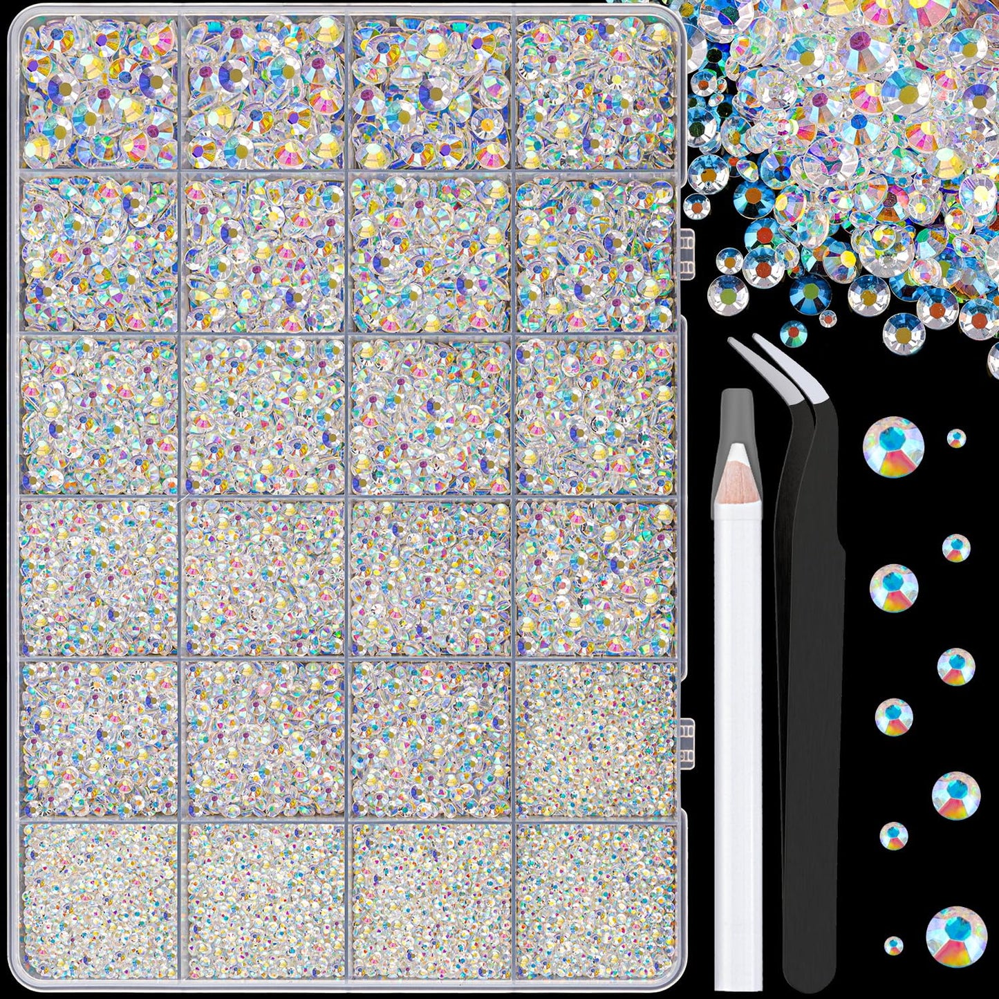 25000Pcs Resin Jelly Rhinestones for Crafting, Transparent AB 2-6mm Mixed Sizes Non Hotfix Flatback Gems, Bedazzling Crystal for DIY Crafts Clothing Tumblers Mugs Shoes Fabric Nail Art-BrightBean Baby