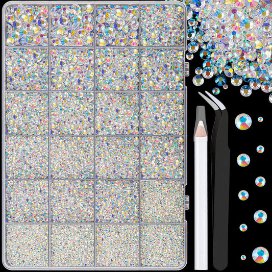 25000Pcs Resin Jelly Rhinestones for Crafting, Transparent AB 2-6mm Mixed Sizes Non Hotfix Flatback Gems, Bedazzling Crystal for DIY Crafts Clothing Tumblers Mugs Shoes Fabric Nail Art-BrightBean Baby